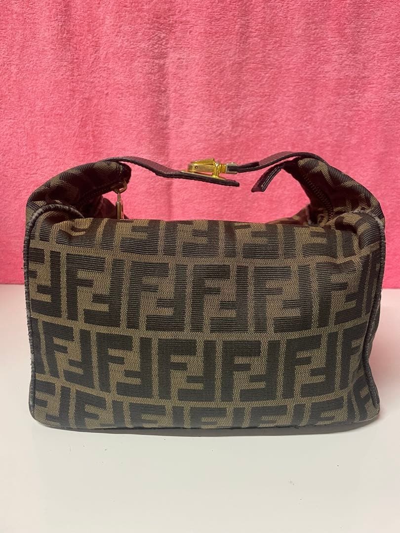 FENDI Zucca Vanity Bag Hand Bag Accessory Pouch Canvas Leather Black Brown thumbnail 2