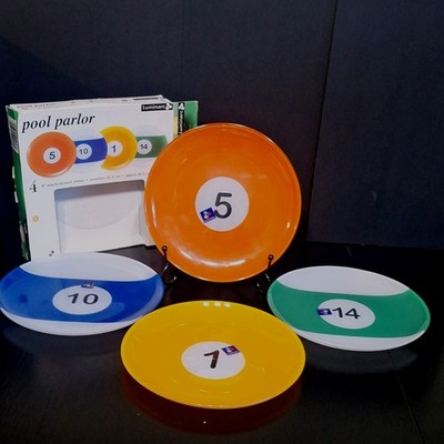 Luminarc Billiards Glass Snack Plates 4-Piece Set Retro Barware