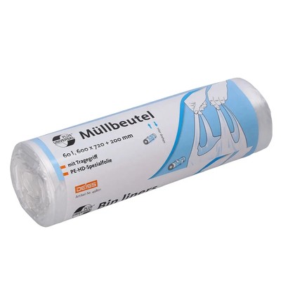 DEISS Universal Plus Müllbeutel 60 Liter HDPE mit Tragegriff Abfallbeutel