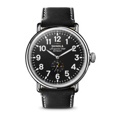 New Shinola The Runwell Men  s Quartz Watch Black Dial Leather Strap 47mm