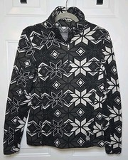 Spyder Soft Knit Black  White Snowflake Design Quarter Zip Pullover Ladies 8