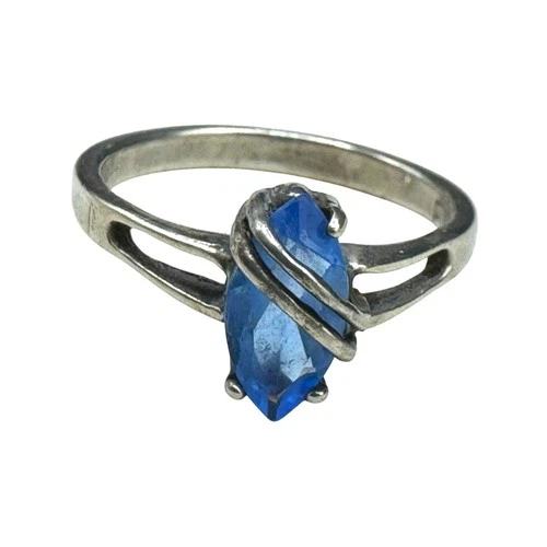 Vintage Swiss Blue Topaz Marquise FWI Sterling Silver Siver Size 6.5 Ring