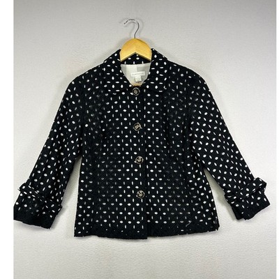 Cottagecore Charter Club Womens Small Black White Eyelet Polka Dot Cotton Jacket