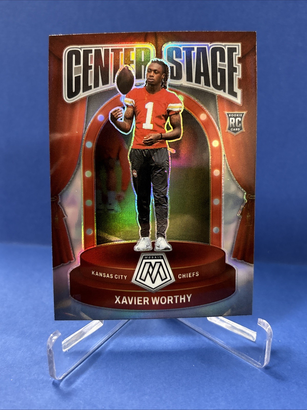 2024 Mosaic - Chiefs Rookie WR Xavier Worthy Center Stage Insert Silver Prizm RC