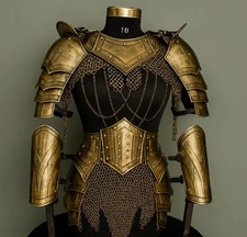 Lady Armor Suit- Brave Lady Chainmail Armor, Pauldrons with Gorget, Lady Steel