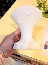 McKee White Milk Glass Concord Punch Bowl Pedestal Stand- Floral 4" Base Vtg