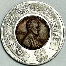 1948 D Encased Wheat Cent Shulmans Good for $1 Keep Me and Never Go Broke