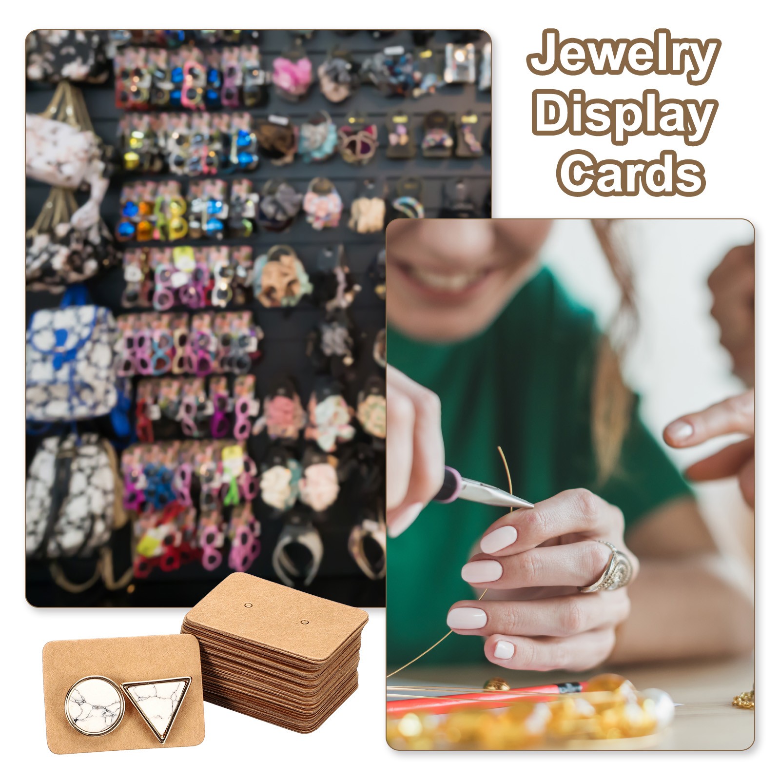 100 Pcs Earring Display Cards, 1.37" x 1" Earring Display Holder, Brown