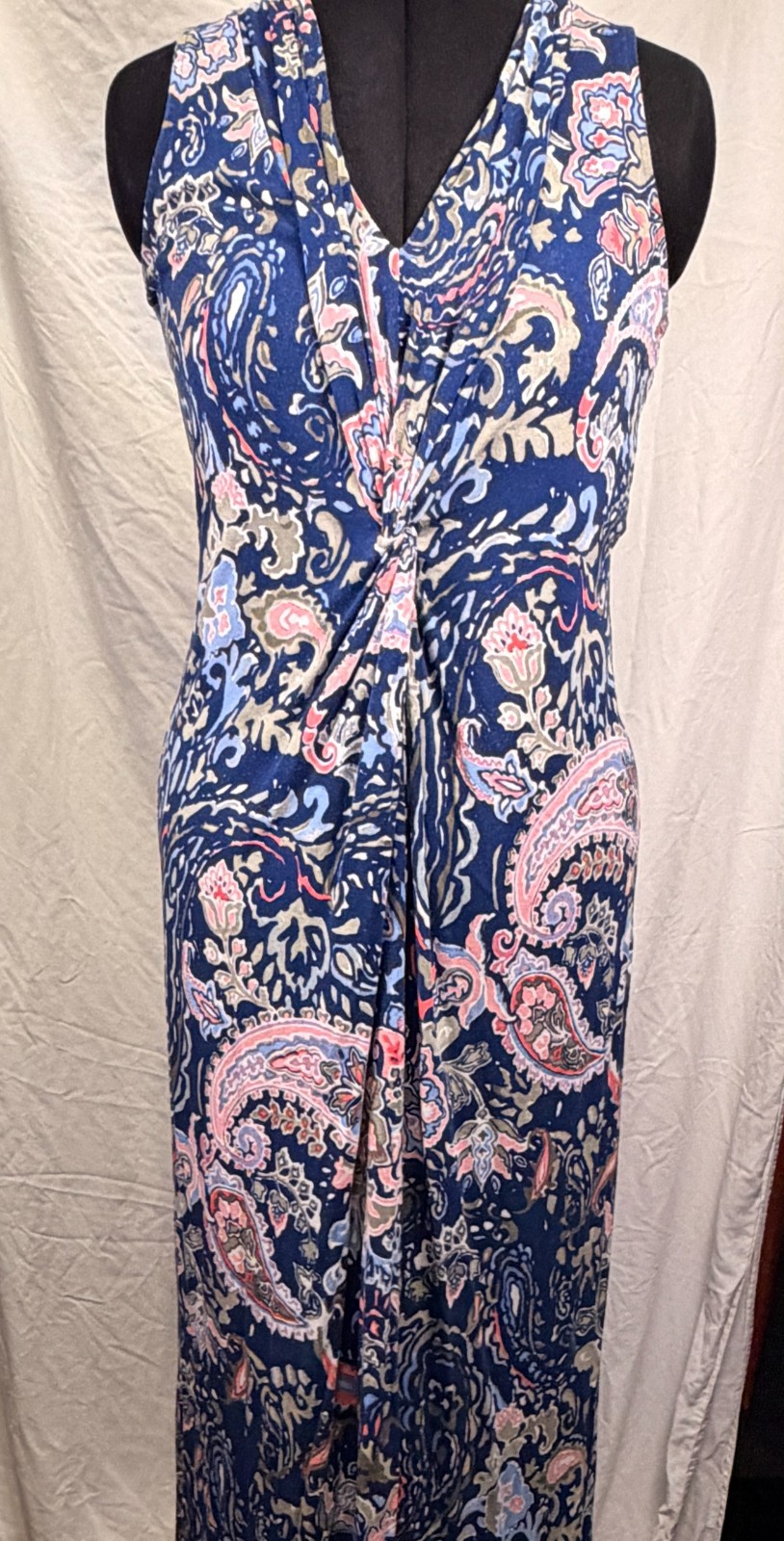 Tommy Bahama Womens Large Paisley Maxi Dress Blue Pink Twist Front Sleeveless