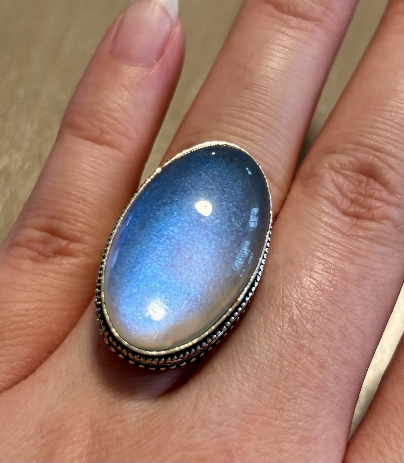 Large Moonstone Sterling Silver Ring - image 3