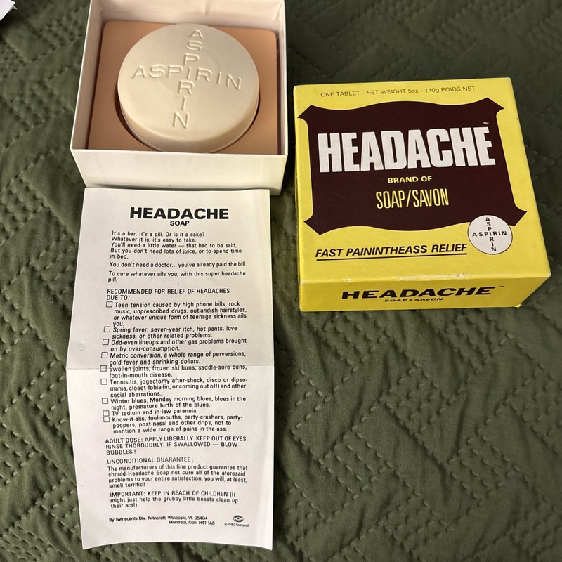 Headache Aspirin Brand of Soap Twinscents Novelty Collectible 1980 Vintage