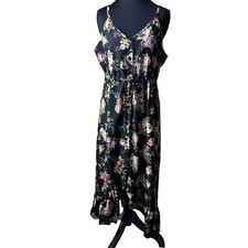 Hozoely Womens Floral Midi Sundress L Ruffle Hem Button Front Boho Vacay New