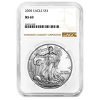 2005 $1 1-oz American Silver Eagle NGC MS69 Brown Label