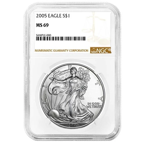 2005 $1 1-oz American Silver Eagle NGC MS69 Brown Label