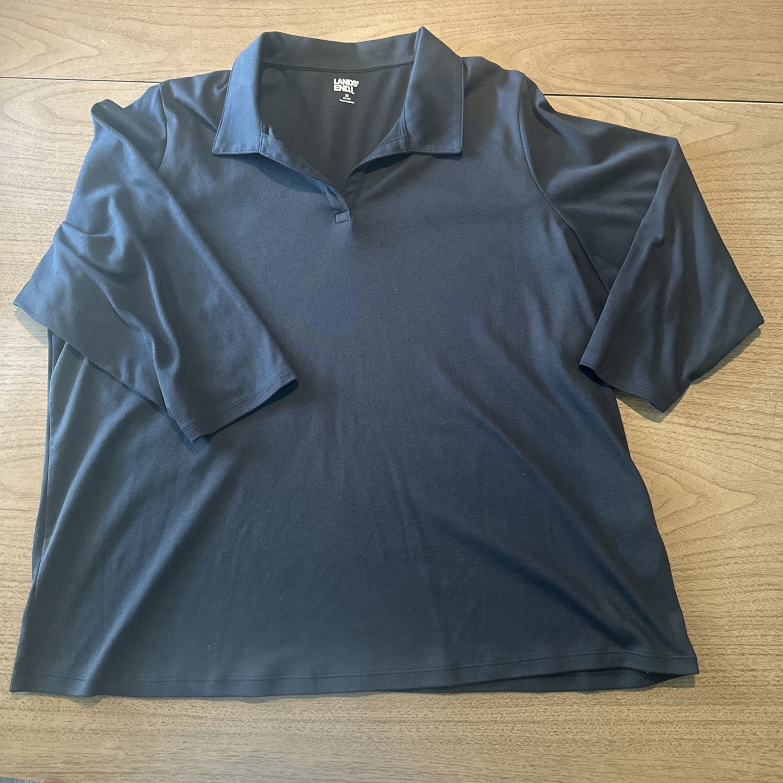 Plus Size Lands' End 3/4 Sleeve Polo Shirt, Black Size 3X