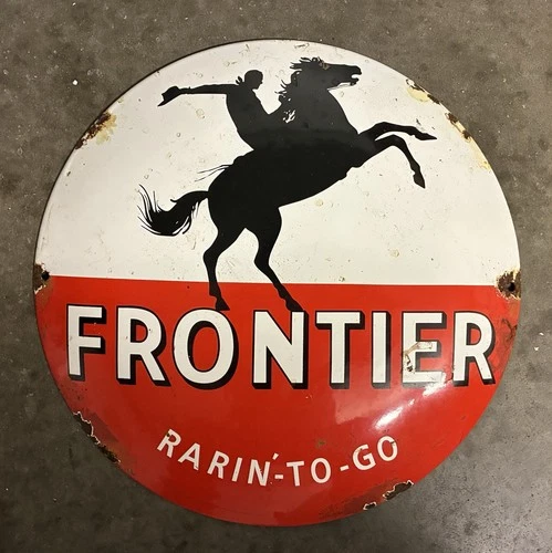 Vintage style Frontier Oil Gasoline Porcelain Sign Gas Service Station