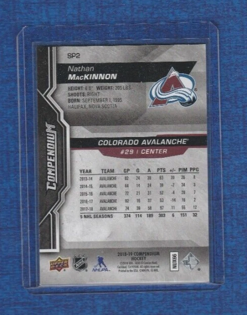 2018-19 Upper Deck Compendium Hockey # SP2 Nathan Mackinnon - Image 2 of 2