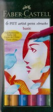 Faber-Castell 6 Pitt Artist Pens Brush BASIC NEW Genuine