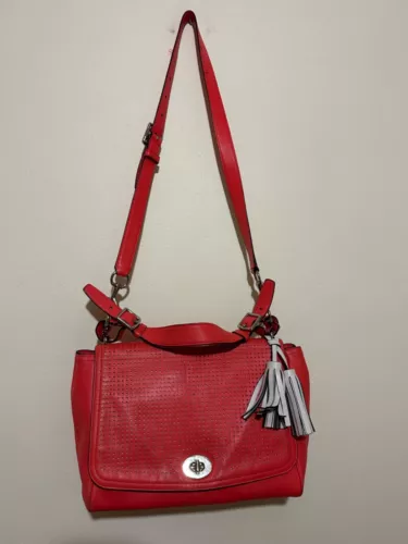 COACH Perforated Leather Romy Top Handle Bag, 22386, Watermelon/Snow
