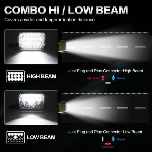 Pair For Jeep Cherokee XJ 1984-2001 5x7 7x6" LED Headlights Sealed High/Low Beam - Picture 3 of 11