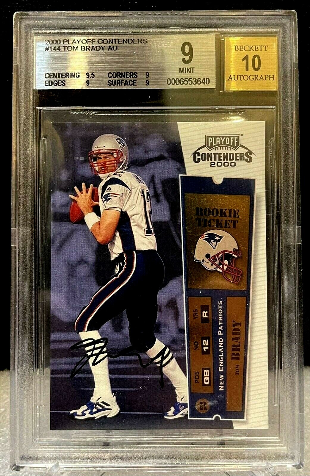 TOM BRADY 2000 PLAYOFF CONTENDERS BGS 9 MINT 10 AUTO RC SUBS 9.5 9 9 9 NO 8.5s view 3