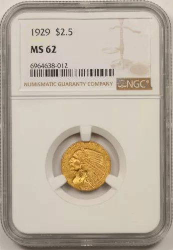 1929 $2.5 NGC MS 62 Indian Head Gold Quarter Eagle 