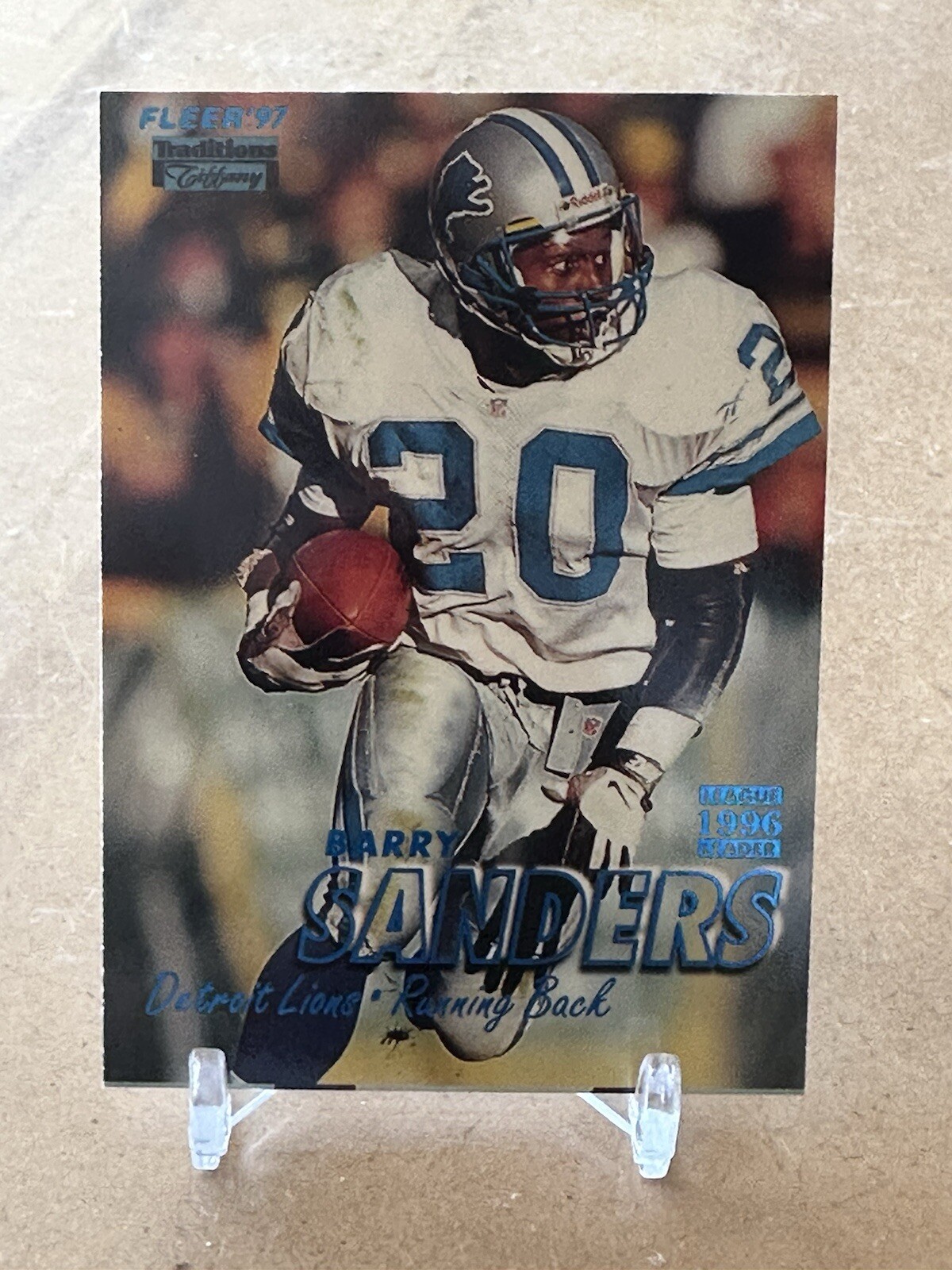 BARRY SANDERS 1997 FLEER TRADITIONS TIFFANY LEAGUE LEADER #20 PARALLEL INSERT