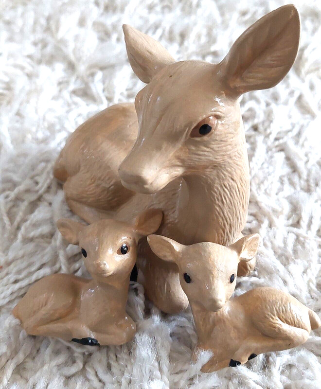 Mama Deer and 2 Baby Fawn Ceramic Glass Wildlife Figurines Lot Vintage Christmas