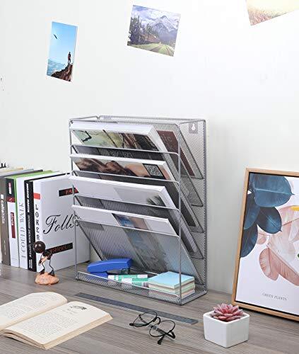5 Pockets Wall File Organizer Holder Vertical Mesh File Rack for Office ...