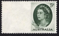 AUSTRALIA 5d GREEN QEII IMPERF LEFT - WIDE MARGIN MINT UNHINGED (A29792)