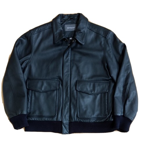 Mint $295 Croft & Barrow Leather A-2 Flight Bomber Jacket Black Large Fits 46R