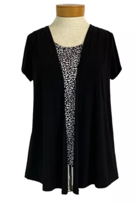 Short Sleeve Flyaway Cardigan In Short Sleeve Black Flyaway