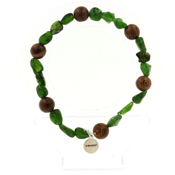 Mineralien Und Edelsteine. Armband Mit Diopsid-Perlen Aus Brasilien + Holz 8 Mm-image