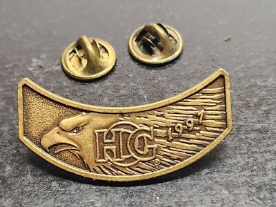 Vintage 1997 HOG Brass Pin Badge With Screaming Eagle Design & Dual Clutches