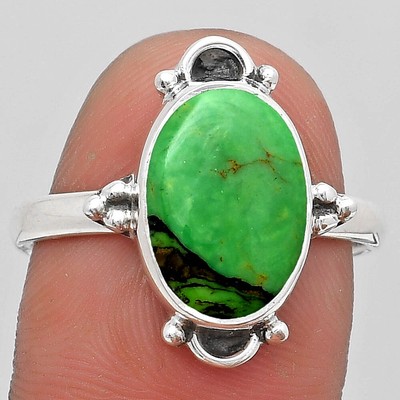 Natural Green Matrix Turquoise 925 Sterling Silver Ring s.8.5 Jewelry R-1103