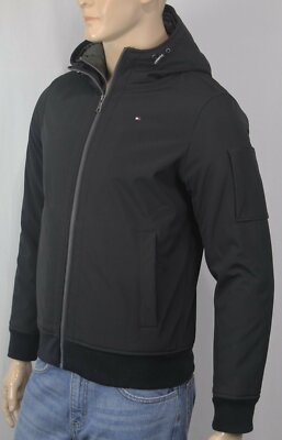 Tommy Hilfiger Black Full Zip Hooded Jacket Coat Wind Water Resistant NWT $195