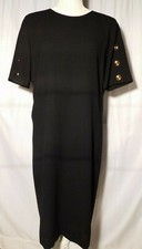 Vtg. Jaeger Black Wool Short Sleeve Dress with Gold Buttons Size 12