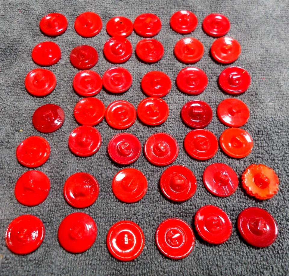 42 Vintage Antique Glass Buttons ORANGE/RED w/Gold Trim FANCY DESIGNS - Image 3 of 4