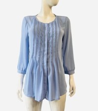 NEW Banana Republic Women Blouse S Chiffon Pleated Hidden Button 3/4 Sleeve Top