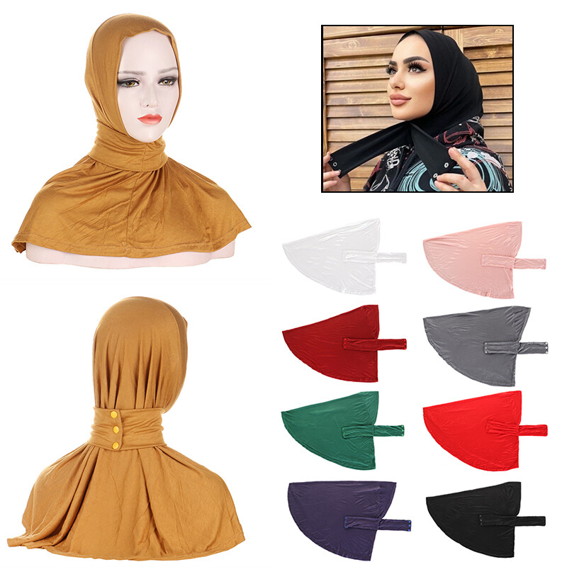Modest Muslim Women Snap Fastener Full Cover Headscarf Turban Cap