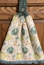 Double hanging kitchen towel fall pumpkins leaves crocheted Matching top