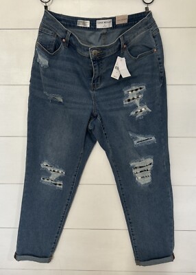 Lane Bryant Signature Fit Didtressed Boyfriend Jean - Plaid Backed Destruction