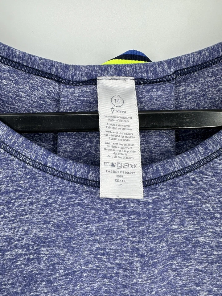 Ivivva Mindful Moments Azul Índigo Jaspeado Manga Larga Niñas 14 Usado en Excelente Condición Foto 3 de 4