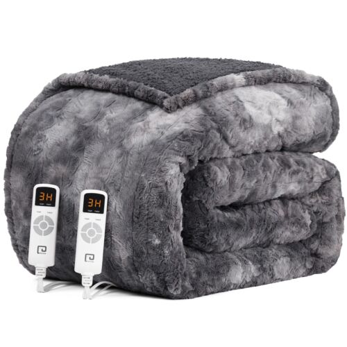 EHEYCIGA Electric Heated Blanket Throw Faux Fur, GRAY 50 x 60 inches