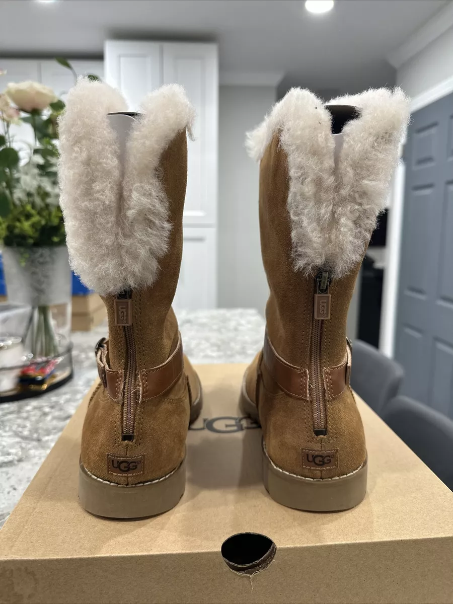 AUTHENTIC UGG NESSA 1094577K Girls Chestnut Convertible Biker Zip