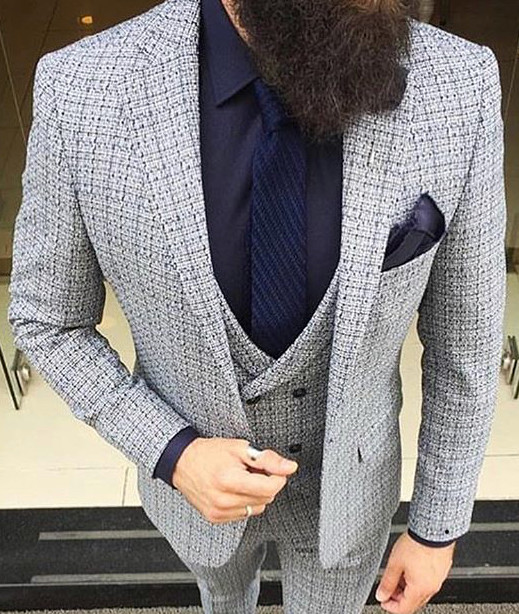 Diseñador Negocios Gris Azul Blanco Traje Entallado Sastre Pantalón Chaleco Slim