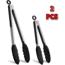 Kitchen Tongs Set, Stainless Steel Silicone Tongs for Cooking & BBQ, 9" & 12"