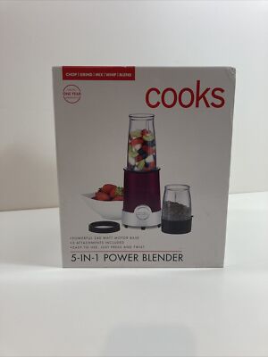 COOKS 5 in 1 Power Blender Perple Includes 2 Cups, 1 Lip Lid. 120V / 240W ~ NIB