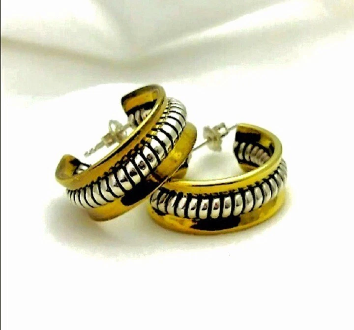 Vtg., Retired 'Silpada' 925 Sterling Silver & Brass Rope Two-Tone Hoop Earrings - Image 4 of 4