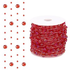 98 Feet Artificial Pearl String Faux Pearl Beads Vases Filler Iridescent Red,